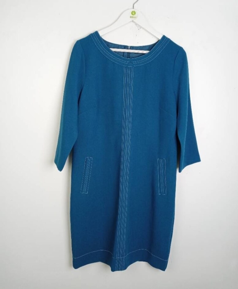 Roman 3/4 Sleeve Tunic Shift Dress Teal Blue Size: 14