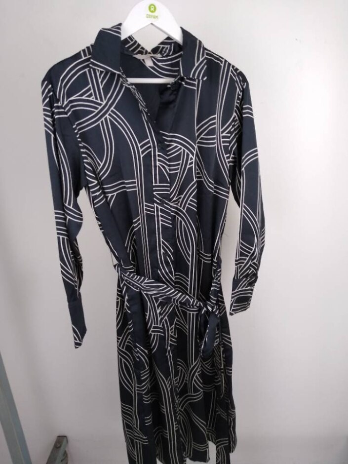 H&m Satin Midi Shirt Dress Black White Size: S