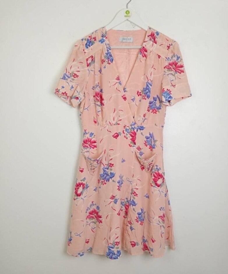 Jasmine Guinness Silk Floral Mock Wrap Dress Pink Size: 12