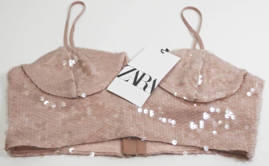 Bnwt Zara Sequined Bustier Crop Top Light Brown Size: S