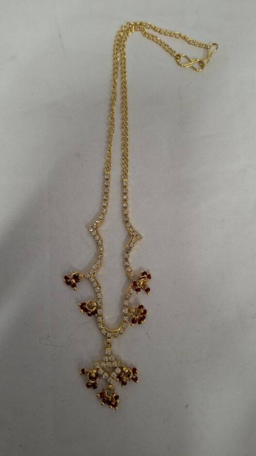 Gold Colour Red & Clear Gems Choker Necklace Preloved In Presentation Box