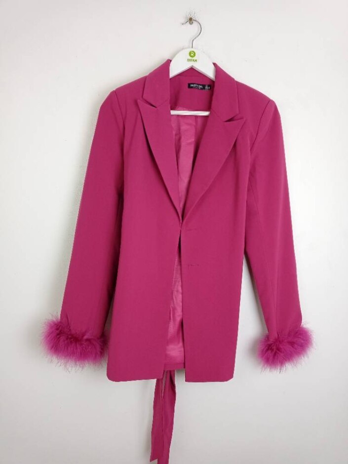Nasty Gal Blazer With Feather Trim Pink Size: 8
