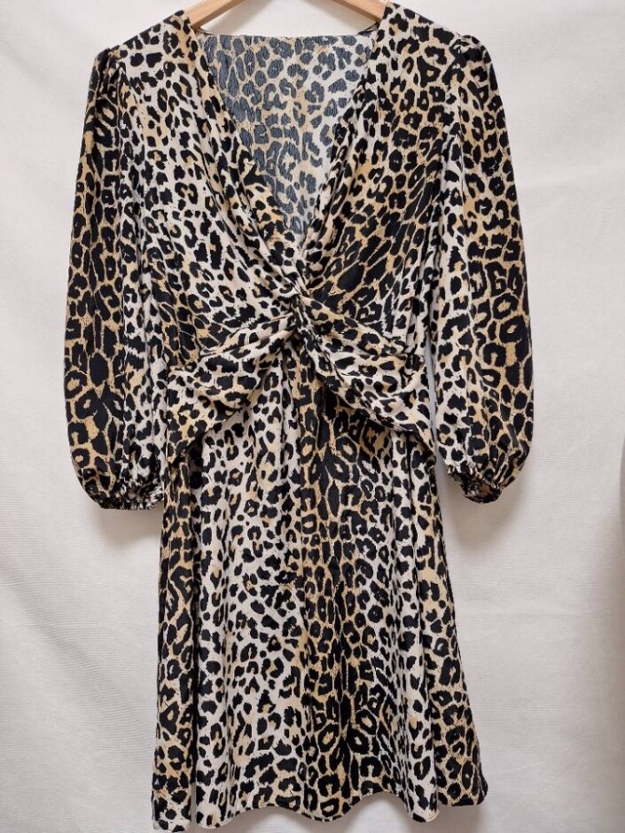River Island 1/2 Sleeve Skater Dress In Leopard Print Size: 10