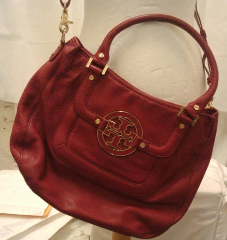 Tory Burch Amanda Cherry Red Leather Hobo Shoulder Bag