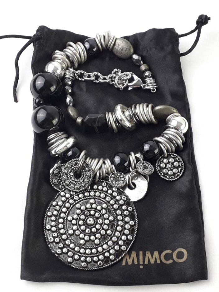 Mimco Large Pendant Beaded Necklace 47-53cm Black Silver Mix N65