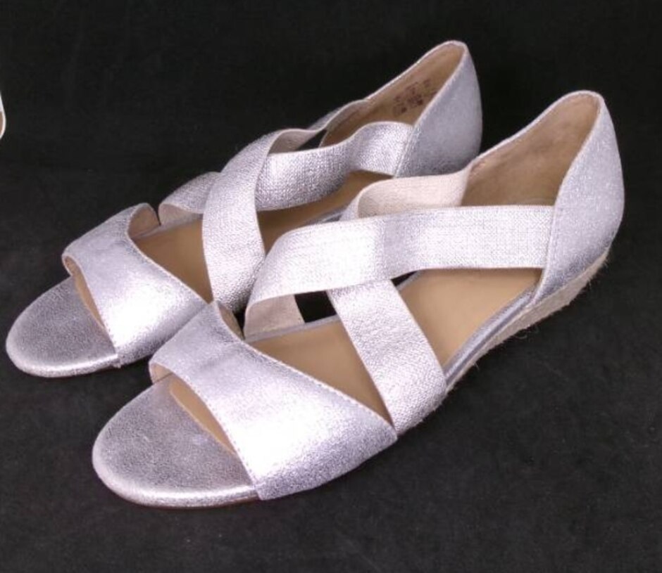 Hotter Silver Leather Wedge Sandals Size 4