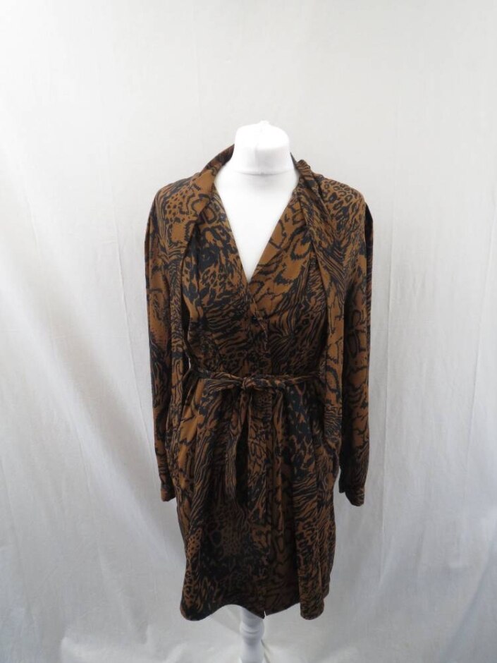 Topshop Leopard-print Midi Shirt Dress Orange Size: 12