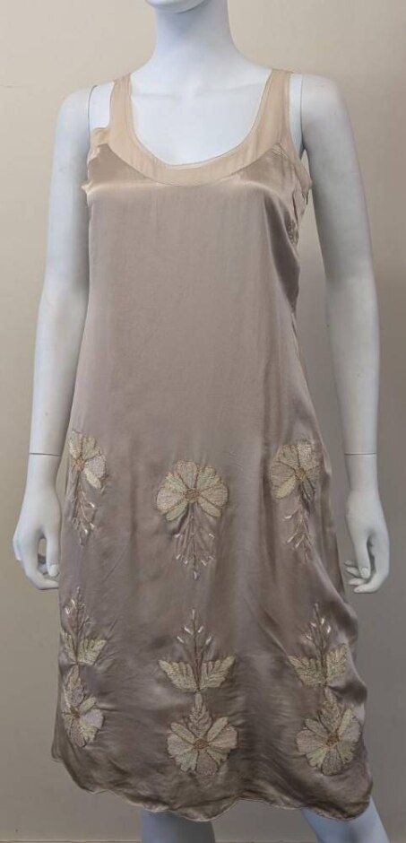 Ghost Embroidered 100% Silk Dress Beige / Gold Size: 10