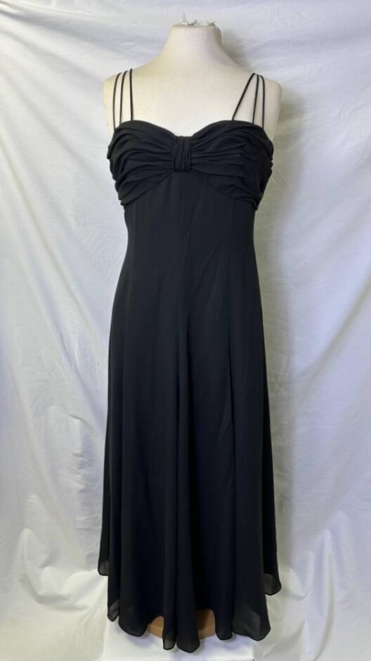 Vintage Black Crepe Fitted Maxi Dress Black Size: 14