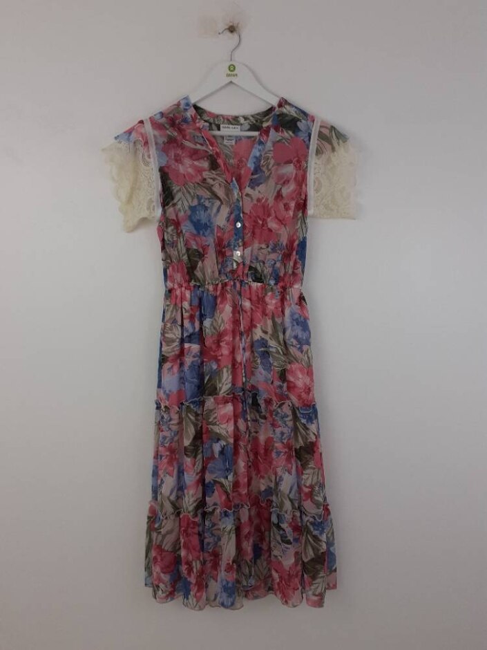 Kate Lily Women's Floral Tiered Midi Dress Pink Size: 8