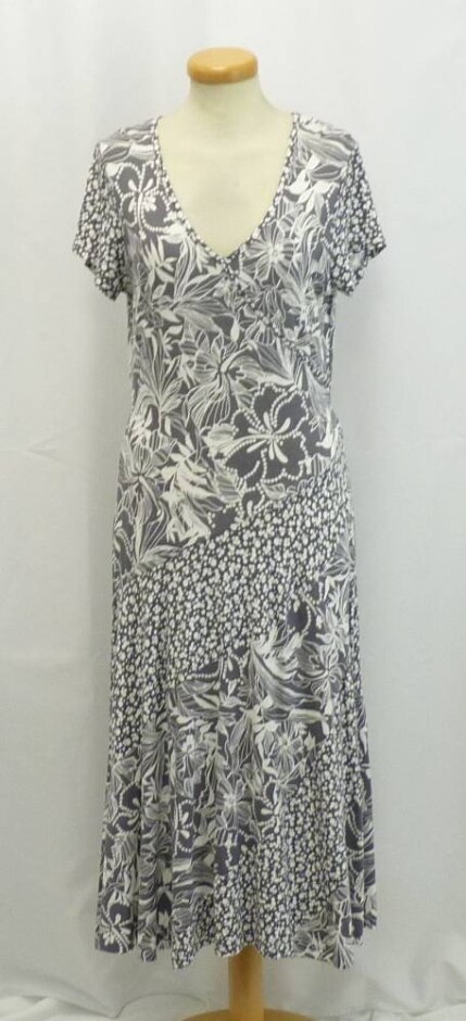 Per Una Floral Jersey Midi Dress Grey And White Size: 10