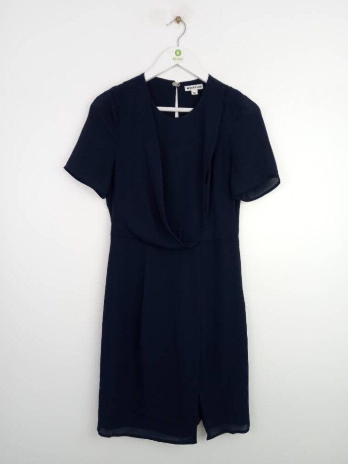 Whistles Short Sleeve Elegant Mesh Dress Navy Size: 10