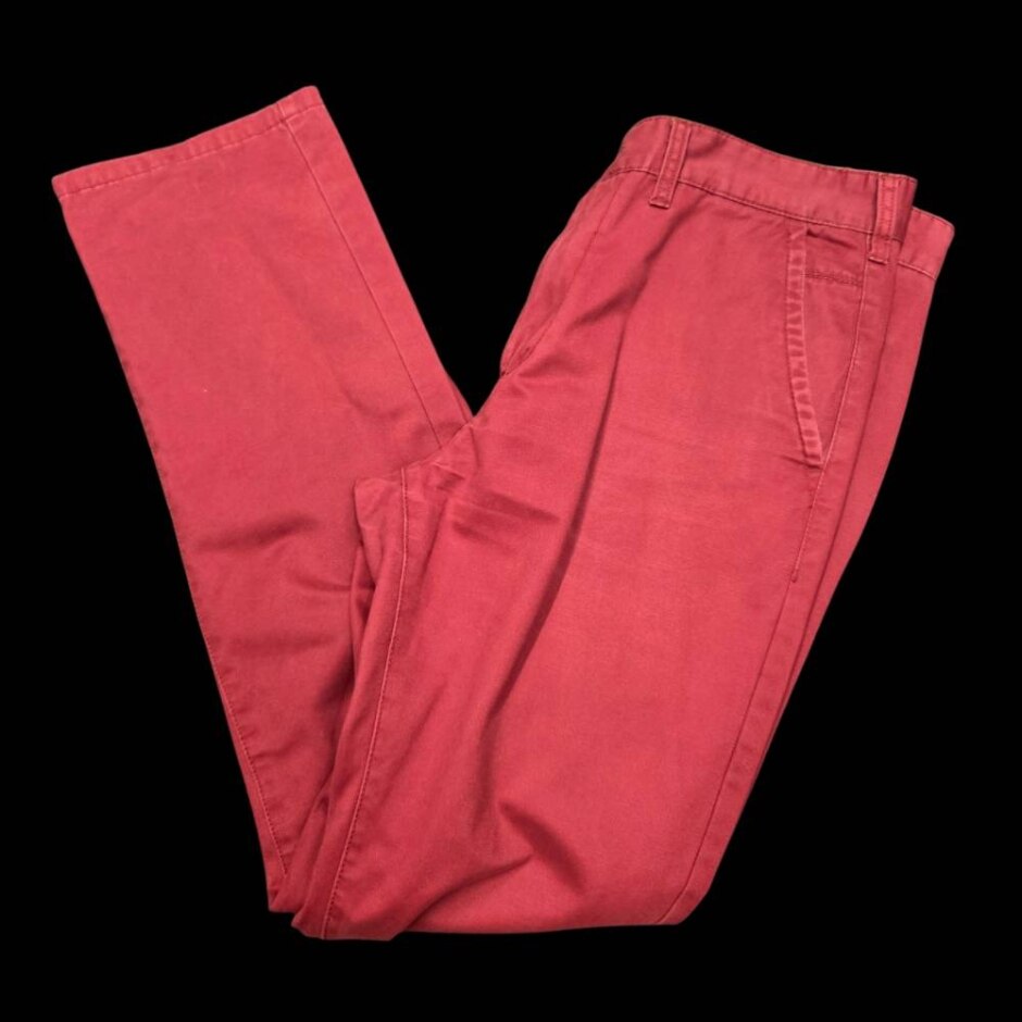 Easy 100% Cotton Trousers Straight Fit Trousers Red Size: 32