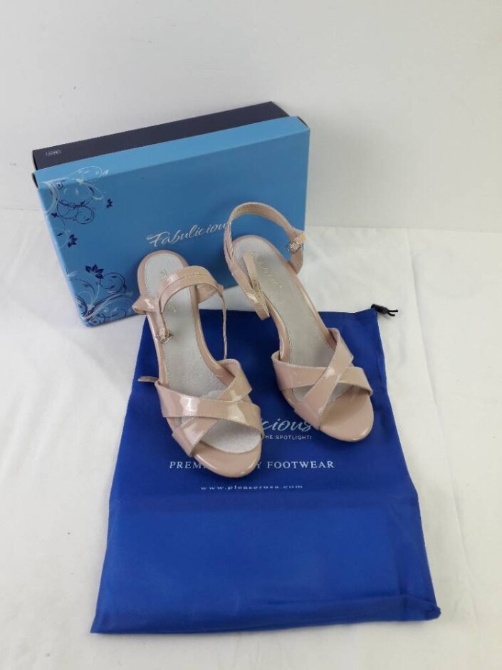 Fabulicious Women's Ankle Strap Kitten Heel Sandals Colour: Beige Size: Uk 11