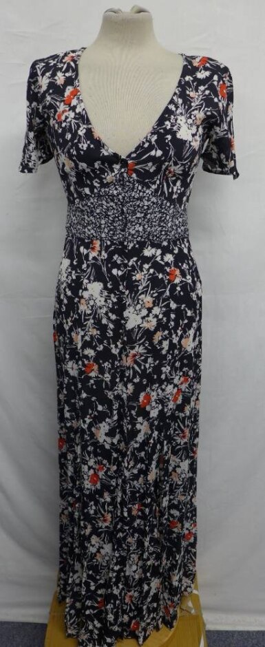 Miss Selfridge High Waist Floral Print Dress Black,white,red Size: 8