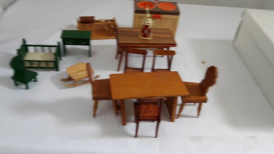 Collection Of 25 Wooden Hand Made Pieces Of Doll's House Furniture