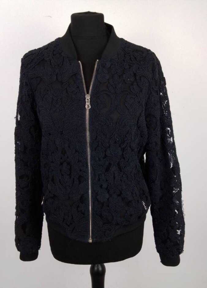 Per Una Lace Zip Up Bomber Jacket Navy Size: S