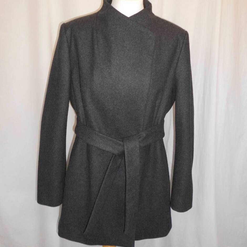 French Connection 3/4 Length  Belted Structured Coat Vgc! Dark Grey Size: 16
