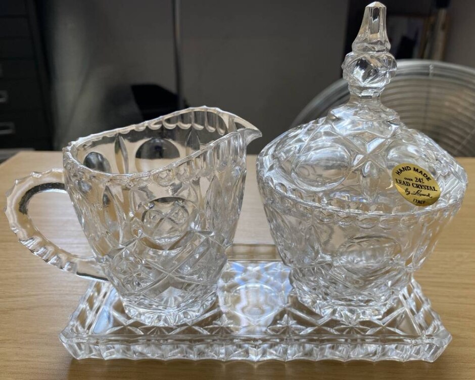 Vintage Lead Crystal Leonard Sugar & Cream Set