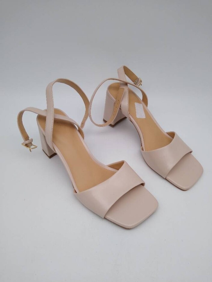 M&s Real Leather Block Heel Ankle Strap Sandals In Cream Size 8