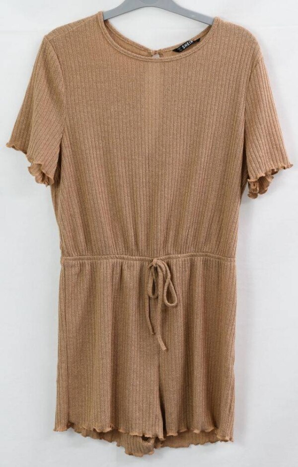 Shein Ribbed Playsuit Tan Size: L