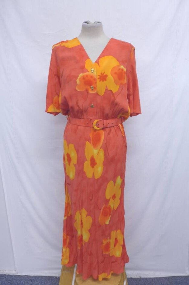 Mandy Marsh Lotus Print Prairie Dress Red & Orange Size: 12