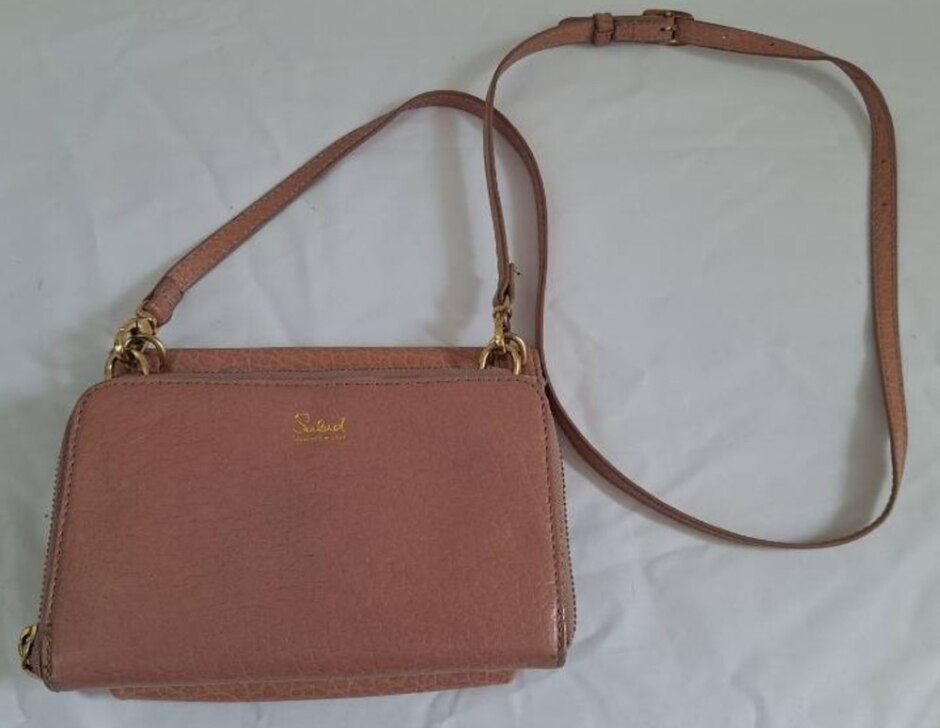 Salad Pink Leather Crossbody Handbag & Purse Combination Preloved H15cm W 19.5cm Approx