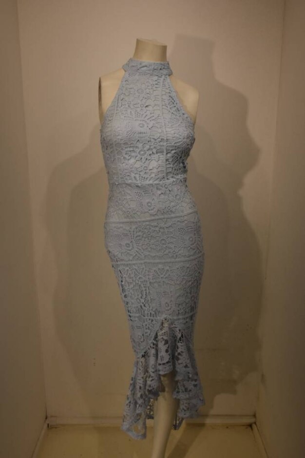 Missguided Machined Lace Dress Light Blue Size: 6