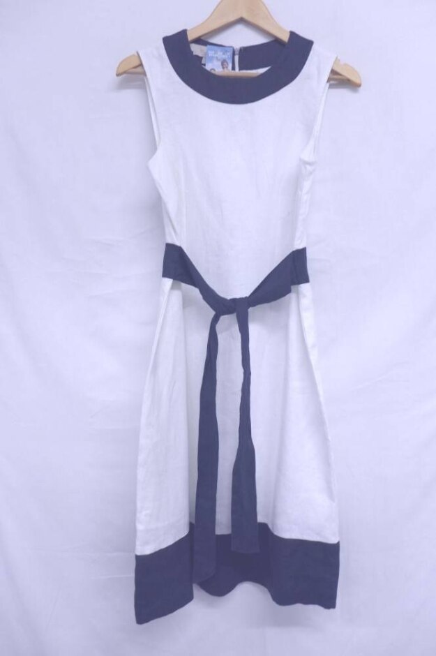 Hobbs Belted Shift Dress Navy & White Size: 12
