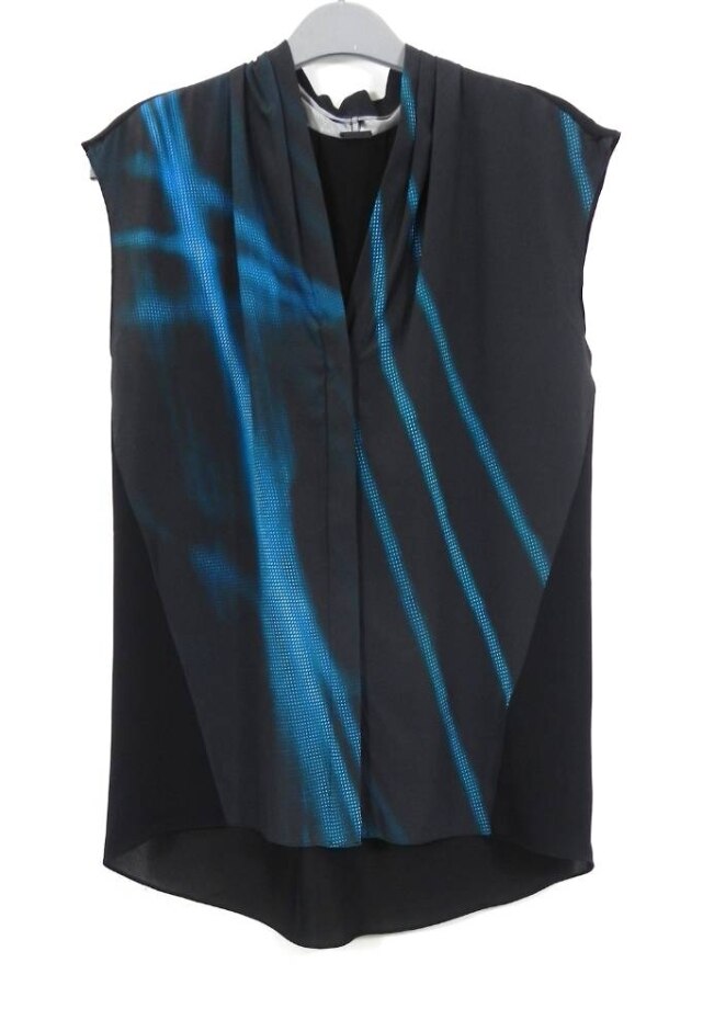 Elie Tahari Shirt - Silk Stretch Black & Blue Size: Xs