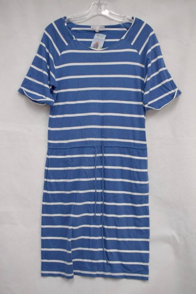 Crew Clothing Co Striped Midi Jersey Dress Blue & White Size: 8