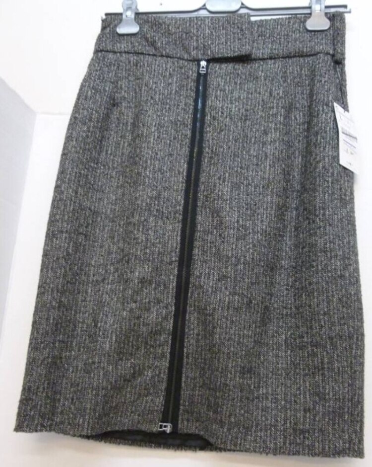 Zara  Herringbone Full Zip Skirt Black & White Size: M