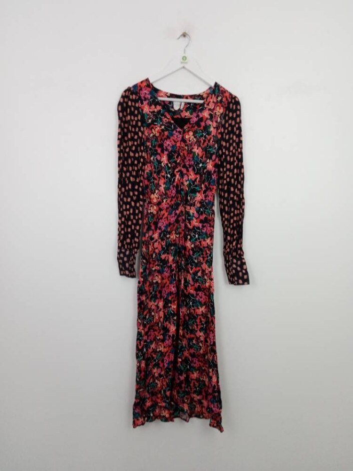 Fresha London New Women's Long Sleeve Printed Midi Dress Red/black Size: M