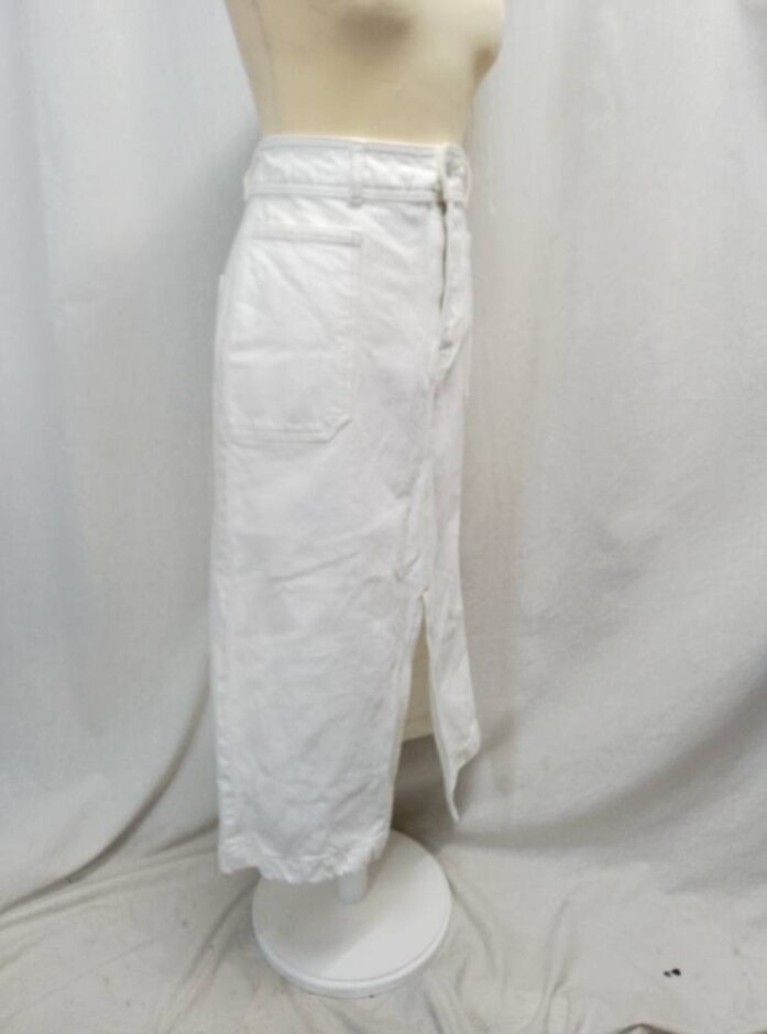 M&s Marks & Spencer Denim-style Midi Skirt Ecru Size: 10