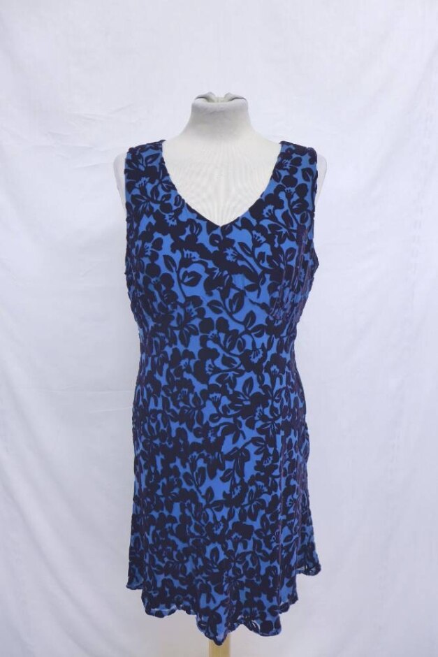 Laura Ashley Vintage Floral Short Lined Dress Cobalt On Black Size: 16