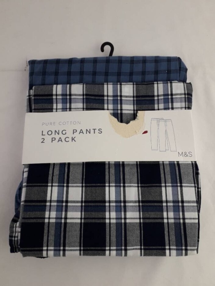 Marks & Spencer Long Pyjama Pants 2 Pack Blue Plaid Size: Xxl
