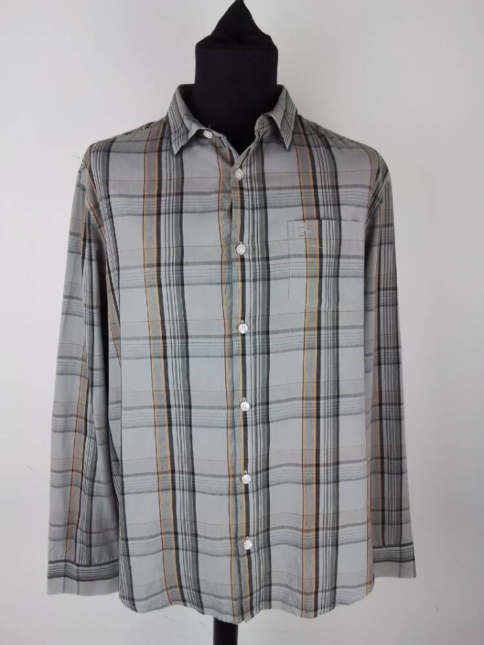 Penguin Original   Men's Grey Checkered Shirt Light Grey  Size: Xl