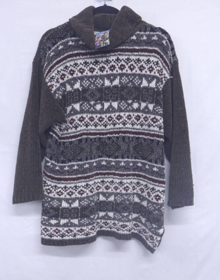 Daisy Knits Nordic Knit Soft Jumper White & Brown Size: M