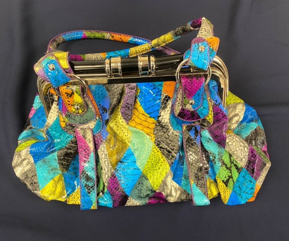 Bessie London Handbag In Colourful Diamond Patterned Faux Snakeskin