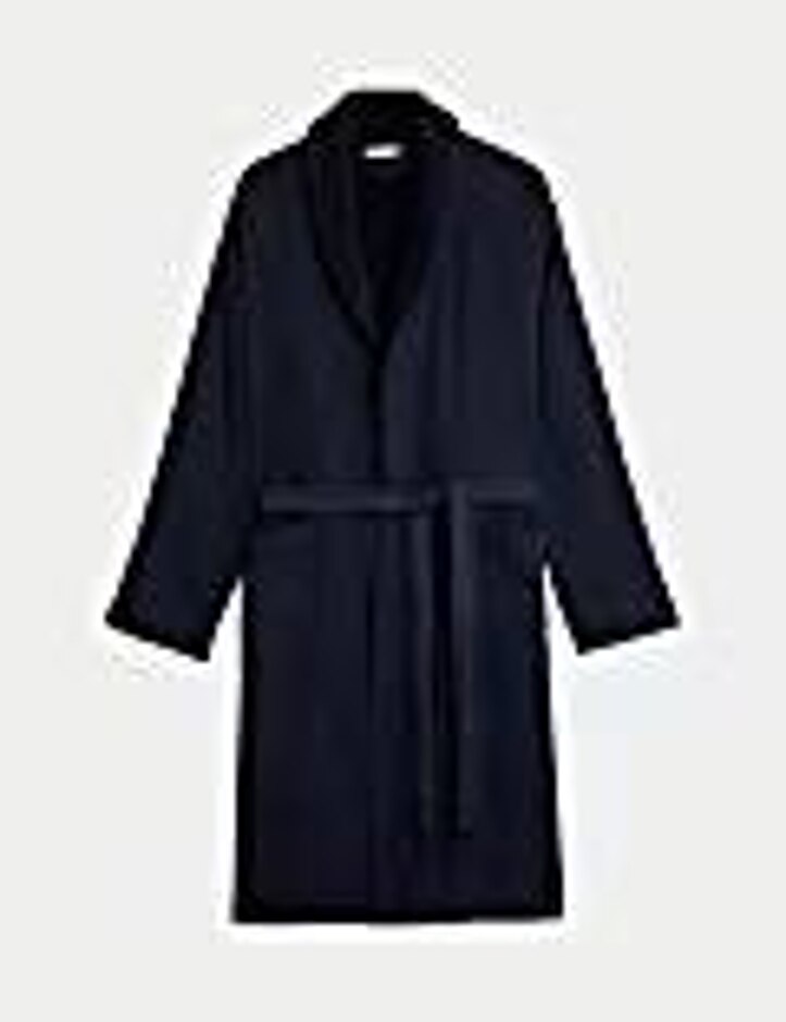 Pure Cotton Waffle Dressing Gown  Navy Size: L