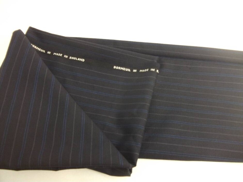 Nwot Wool Pinstripe Fabric Black/blue/grey W150cm L125 Cm.