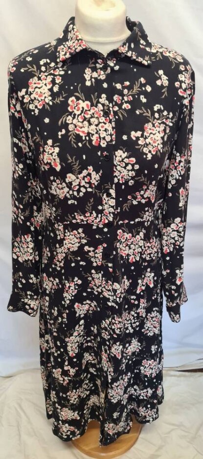 M&s Collection Long-sleeved Floral Dress Black Size: 12