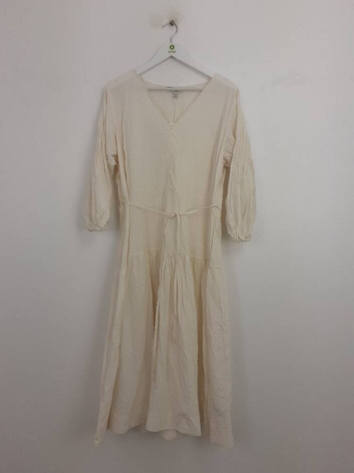 M&s  3/4 Sleeve Tiered Midi Dress Ivory Mix Size: 20