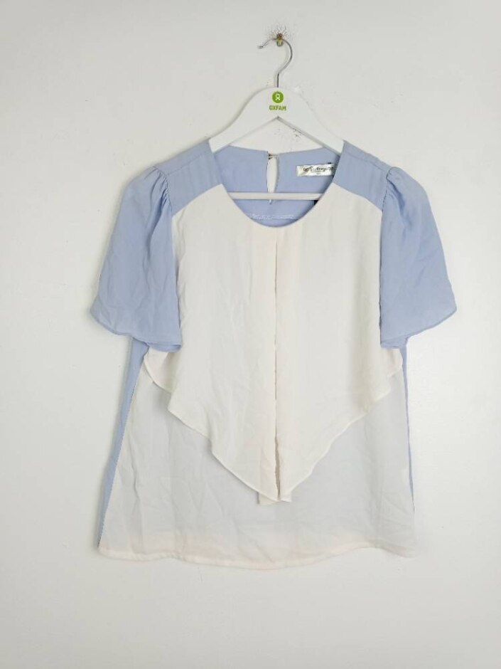 Darimeya Women's Short Sleeve Top White Blue Size: M