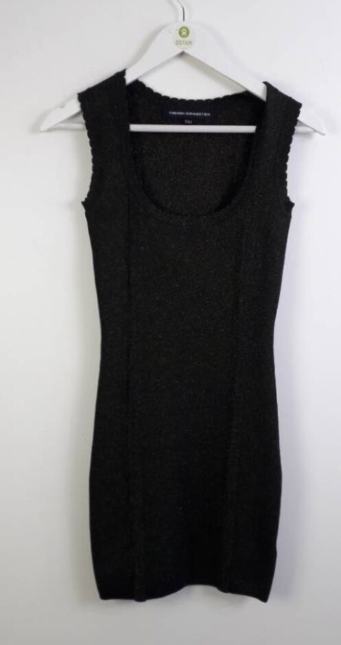 French Connection Knitted Stretch Sparkle Dress Green & Gold Size: 8
