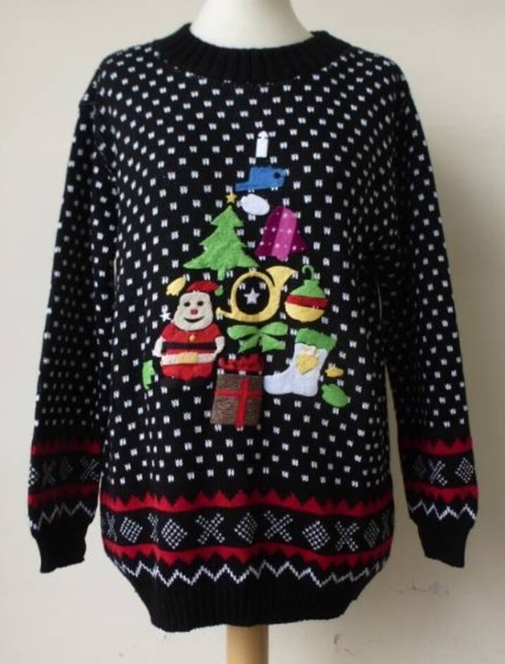 Why Not? Fuzzy Felt Christmas Jumper Black And White Size: S