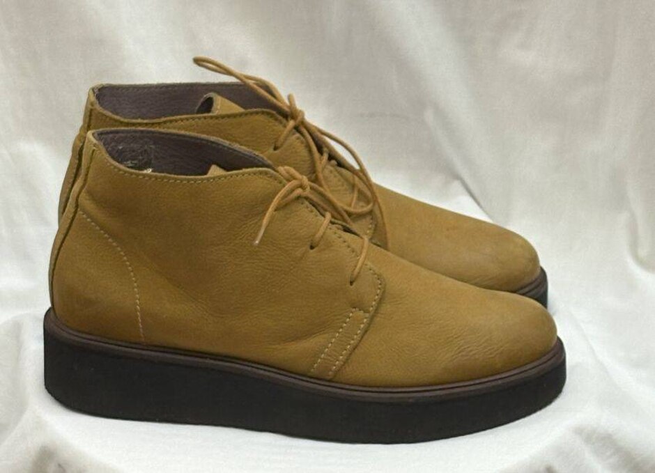Lofina Soft Leather Lace Up Lightweight Mustard Wedge Platform Desert Ankle Boots Size 7.5 40