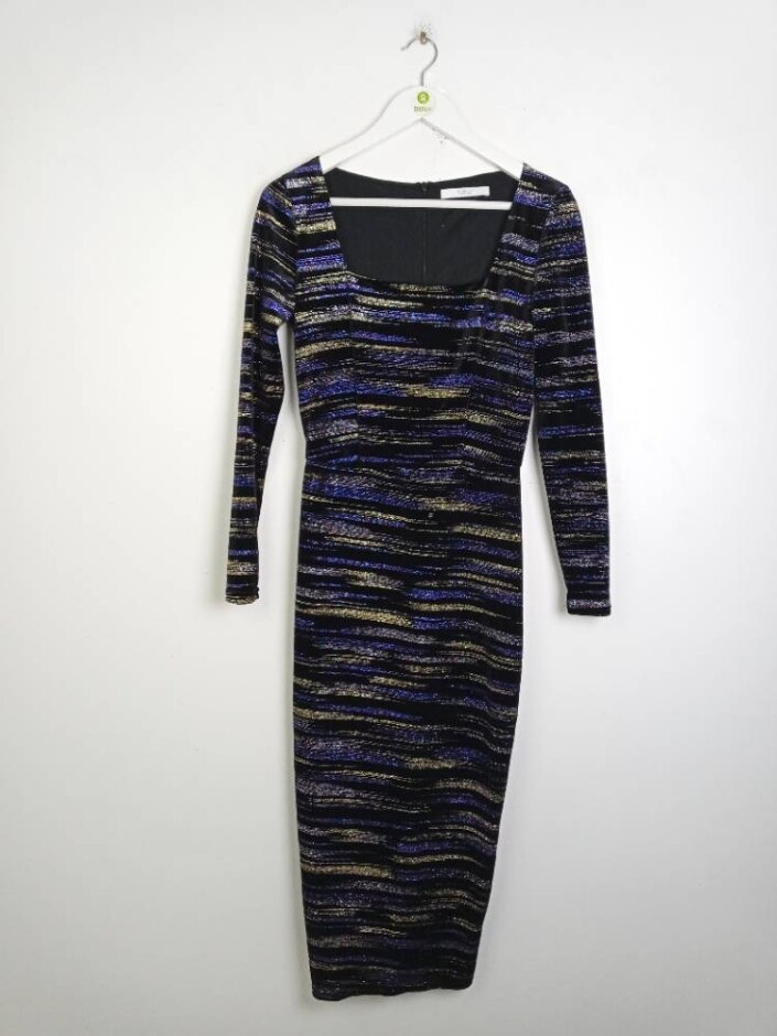 Michelle Keegan Long Sleeve Velvet Dress Gold Black Size: 10