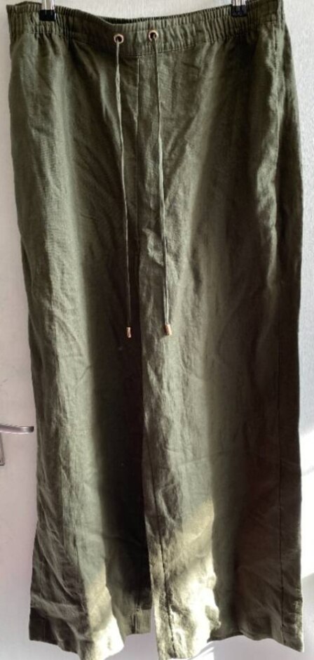 Phase Eight Linen Loose Wide Leg Trousers Khaki Size: 16
