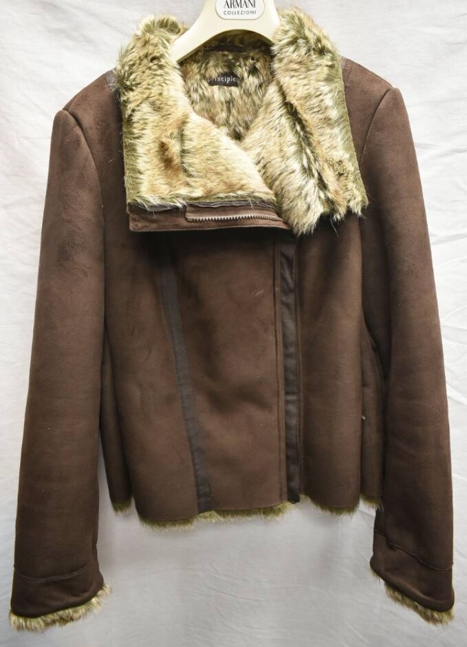 Principles Faux Suede And Faux Fur Jacket Brown Size: 12